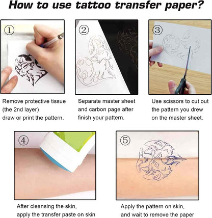 Rayyl Tattoo Übungshaut mit Transferpapier – 20-teiliges Tattoo Übungshaut und Schablonenpapier Set, inklusive 5 Stück Tattoo Übungshaut und 15 Stück Tattoo Transferpapier für Anfänger & erfahrene Künstler Tattoo Zubehör