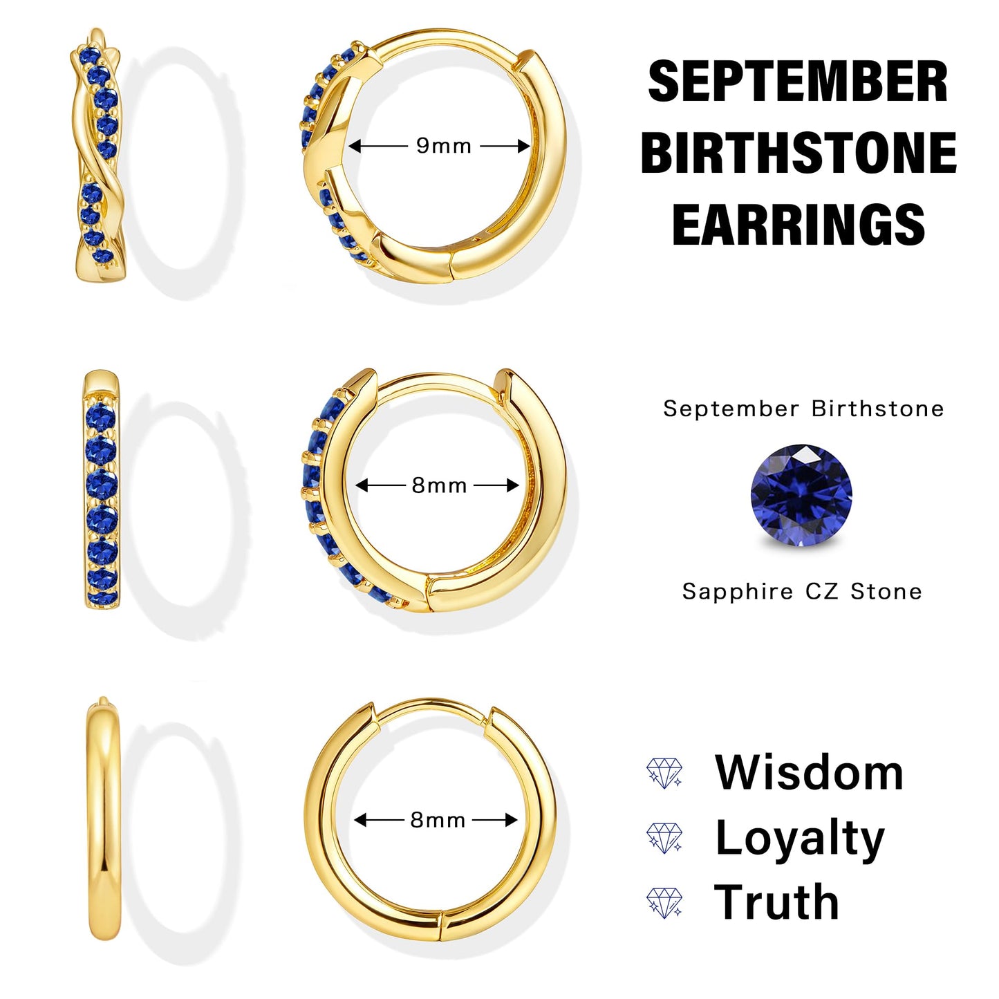 Inerney 14K Gold Plated Huggie Hoop Earrings for Women, Small Sterling Silver Earring Set Hypoallergenic Cartilage Helix Stacks, Mini Dainty Cute Trendy Birthstone Jewelry Gift for Multiple Piercings