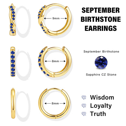 Inerney 14K Gold Plated Huggie Hoop Earrings for Women, Small Sterling Silver Earring Set Hypoallergenic Cartilage Helix Stacks, Mini Dainty Cute Trendy Birthstone Jewelry Gift for Multiple Piercings