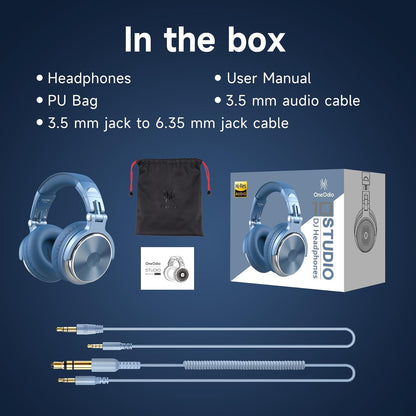 OneOdio Pro-10 Over-Ear Kabelkopfhörer für Schule Studio-Monitor & Mixing DJ Stereo-Headsets, 50mm Neodym-Treiber, Inline-Mikrofon, 3,5mm/6,35mm Klinke für Verstärker Computer Aufnahme Telefon Klavier Gitarre