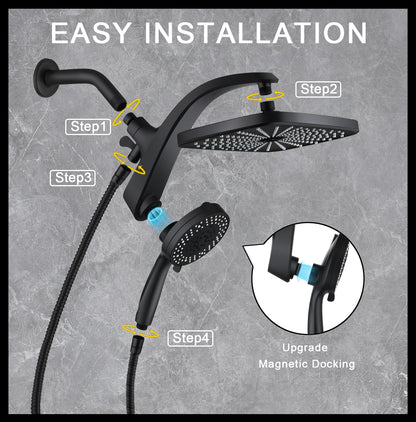 BOZYBO Rain Shower Head with Handheld: High Pressure Shower Heads with Handheld Spray Combo, 12" Rainfall Shower Head and 9 Sprays Hand Showerheads with Magnetic Docking and Power Jets, Chrome