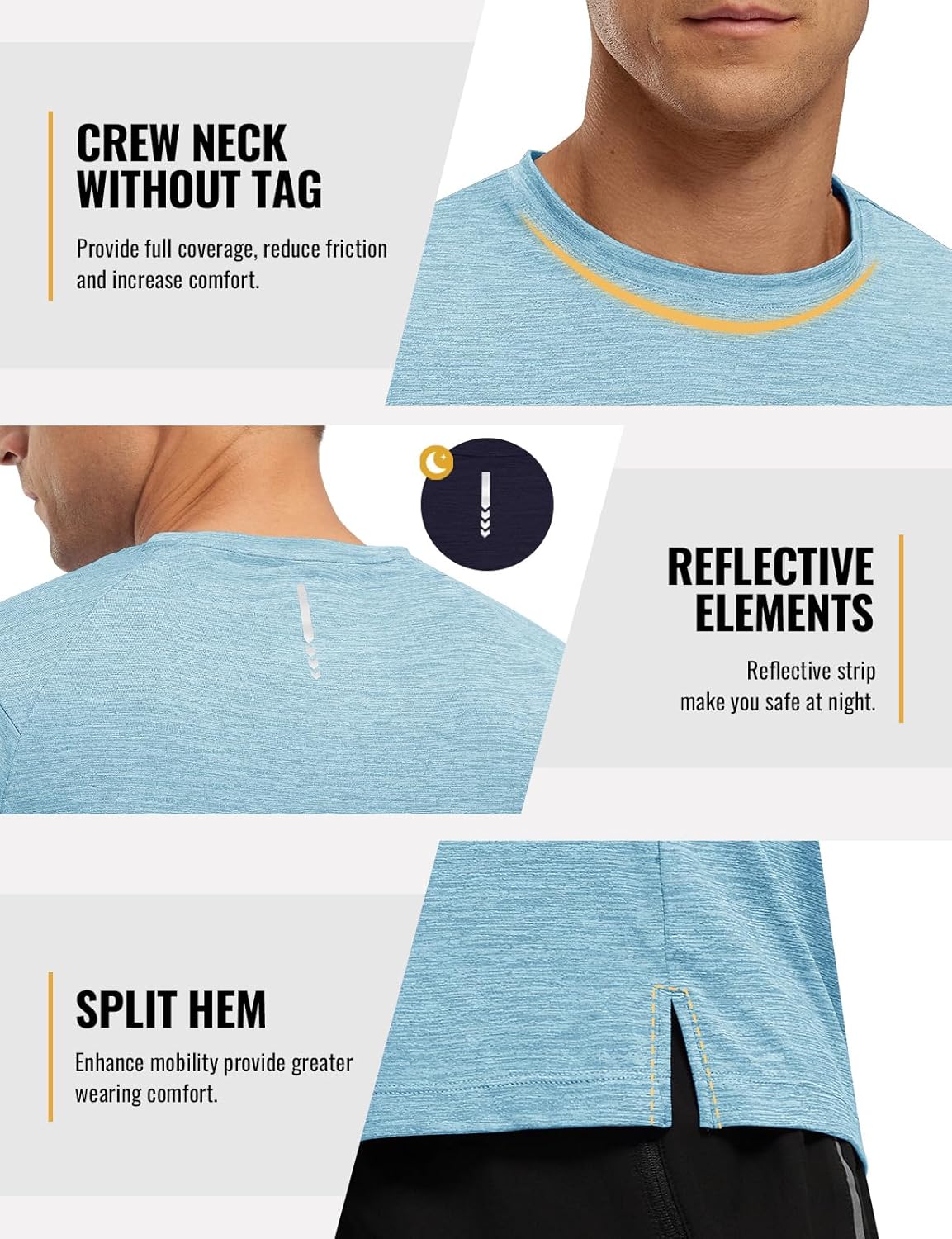 Rdruko Herren Kurzarm Trainingsshirts – Trockene Passform – Feuchtigkeitstransportierend – Für Laufen, Fitnessstudio, aktiven Sport