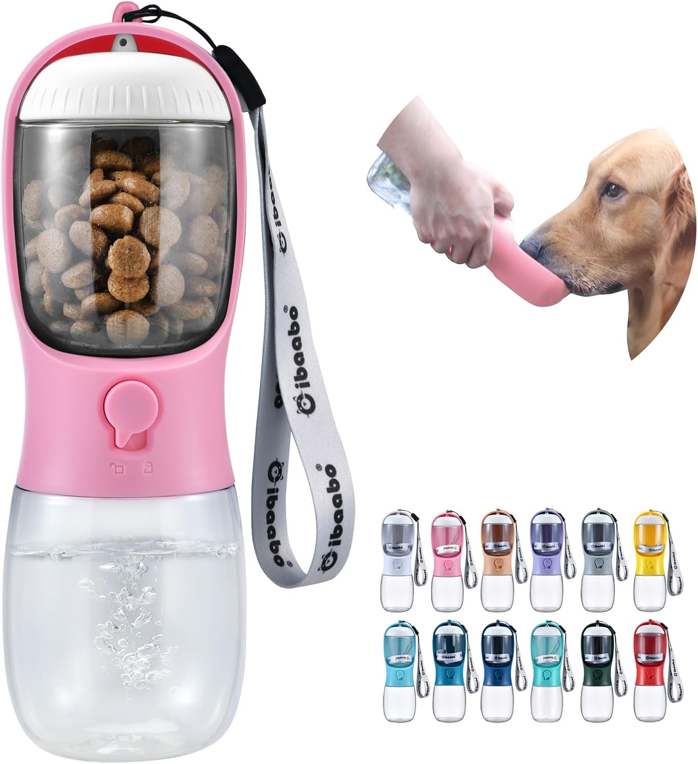 Cibaabo Dog Water Bottle with Food Container, Travel Puppy Water Bowl, Portable Pet Dispenser, Dog Gift Stuff Accessories Items, Puppy Essentials Necessities for Yorkie Cat Walking and Hiking