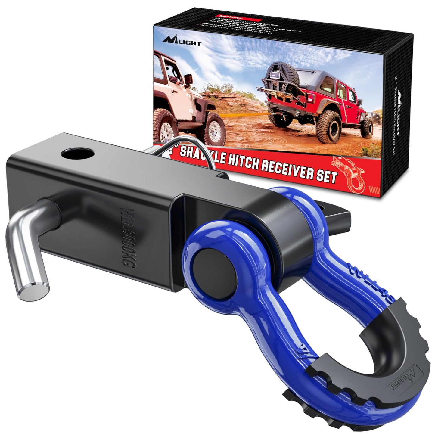 Nilight Anti-Theft Shackle Hitch Receiver 2Inch 45000 LBs Breaking Strength 3/4" Anti-Theft D Ring Shackle 5/8" Trailer Hitch Lock Pin Heavy Duty Solid Towing Kit for Trucks Off Road (Black)