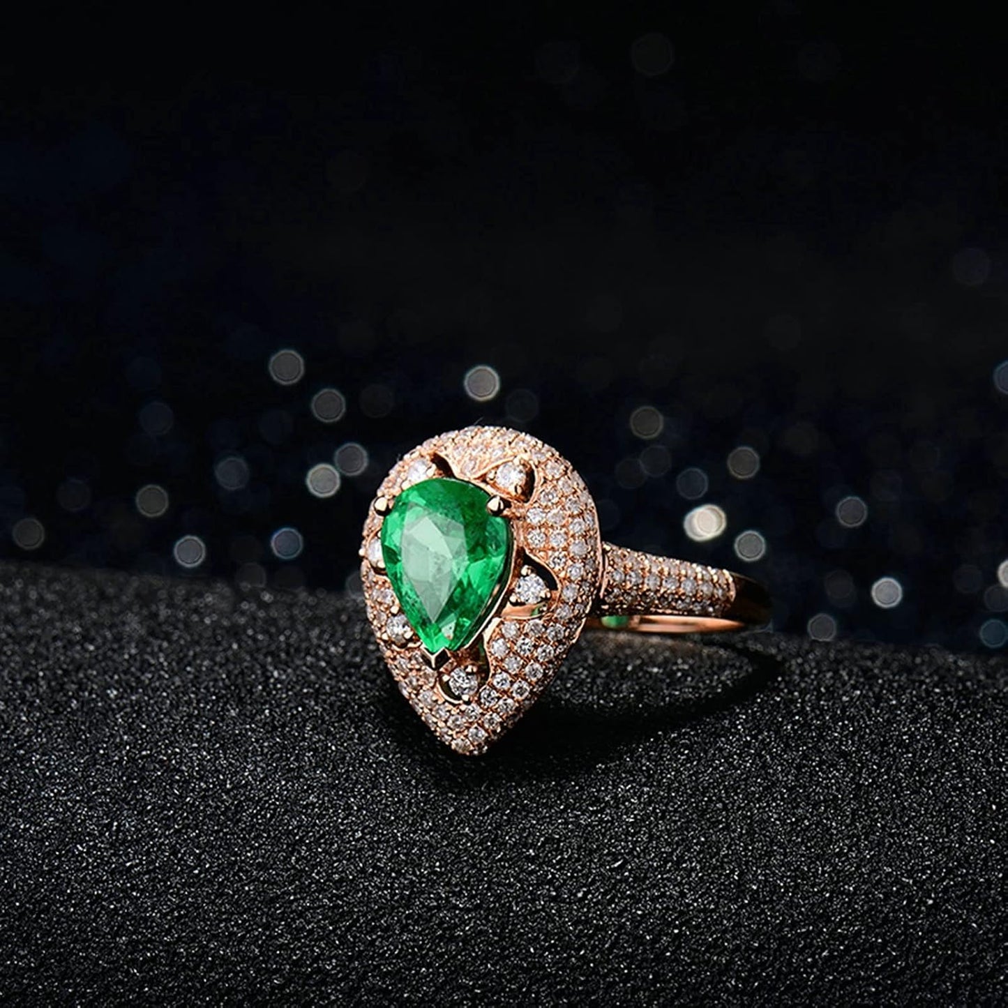Aienid 18K Women 'S Wedding Band Rose Gold 1.67ct Pear Cut Emerald with 0.77ct Diamond Anniversary Ring for Womens