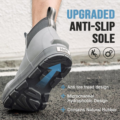 Men's Deck Boots, Waterproof Ankle Rain Boots with Anti-Slip Traction, Rubber Garden & Fishing Boots for Boating, Camping, Farming & Outdoor Work