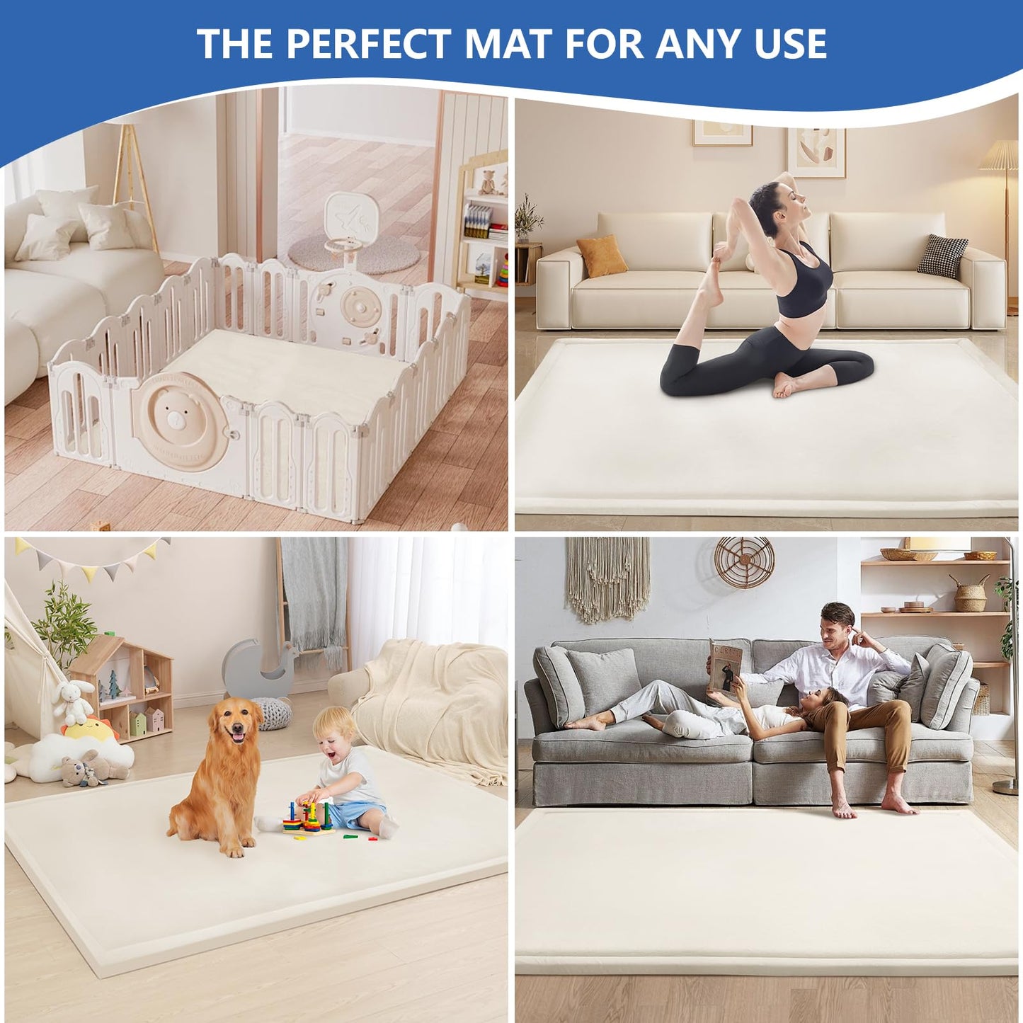 Huloo Sleep Ultra Soft Baby Spielmatte für den Boden, 3,3 cm dicke Elasti-Foam 127x127 cm Laufgittermatte für Kleinkinder, rutschfeste Rückseite, sicher zum Krabbeln und für die Bauchlage, Tatami-Stil (Dunkelgrau)