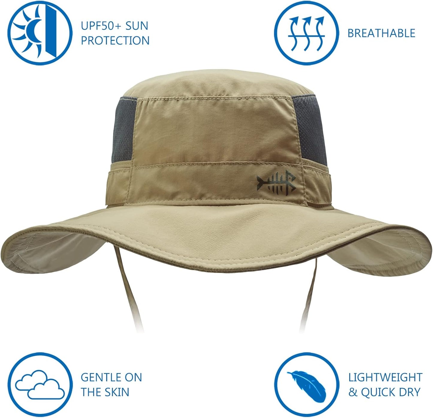 Bassdash UPF 50+ Sonnenhut zum Angeln, wasserabweisend, mit abnehmbarem Nackenschutz, große Größe