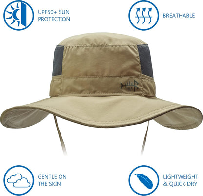 Bassdash UPF 50+ Sonnenhut zum Angeln, wasserabweisend, mit abnehmbarem Nackenschutz, große Größe