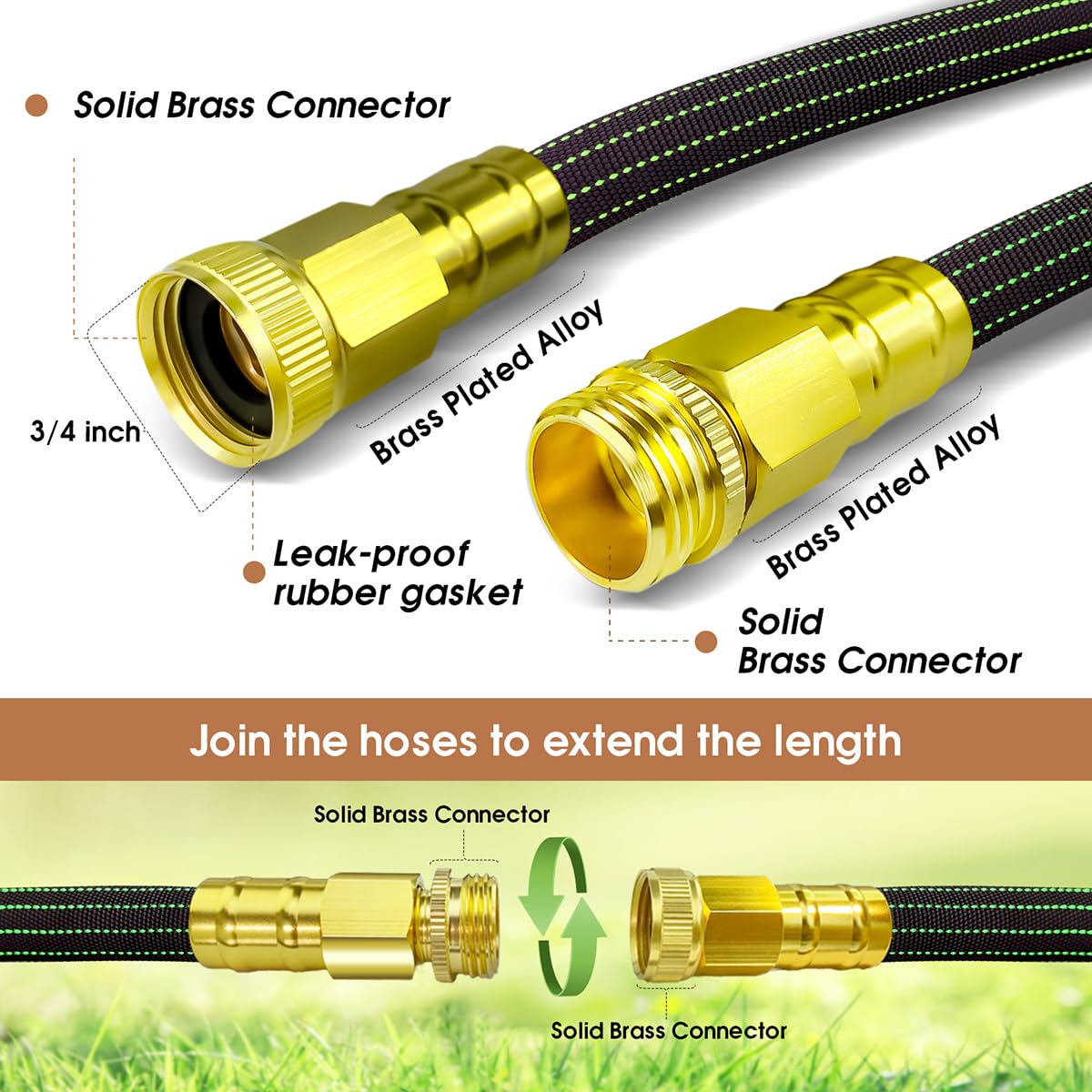 50FT Flexible Garden Hose & 10Modes Nozzle,None Expanding Lightweight Water Hose,Kink-Free,All-Weather 3/4 in. Hose for RV,Boat,Car Wash,Garden,Yard,Camper,Outdoor (Orange-Black, 50 Feet)