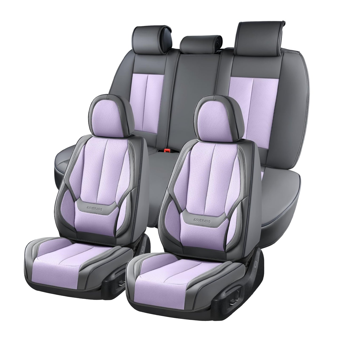Coverado Car Seat Covers 5 Pieces, Full Set Universal Seat Covers for Cars, Waterproof Nappa Leather Auto Seat Protectors with Head Pillow, Car Interiors Fit for Most Sedans SUV Pick-up Truck, Black