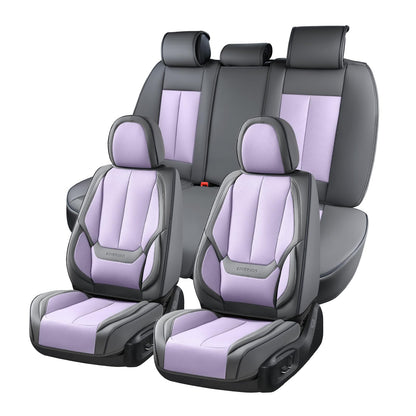 Coverado Car Seat Covers 5 Pieces, Full Set Universal Seat Covers for Cars, Waterproof Nappa Leather Auto Seat Protectors with Head Pillow, Car Interiors Fit for Most Sedans SUV Pick-up Truck, Black
