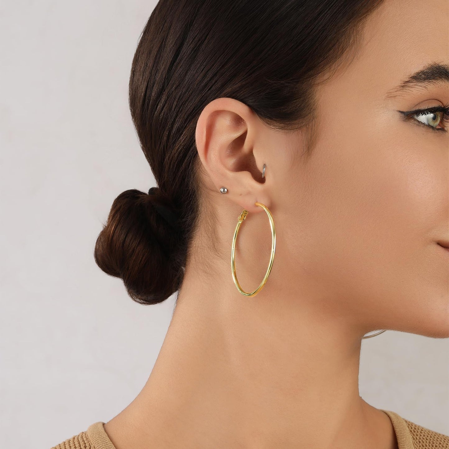 Große Gold Creolen für Frauen, Hypoallergene Dünne Gold Creolen, Sterling Silber Creolen für Damen, Extra Große, Mittelgroße, Große Creolen