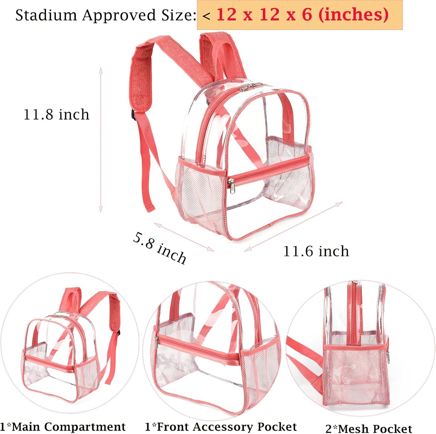 Mini Transparenter Rucksack 12x12x6 Stadion Zugelassener Plastik-Rucksack