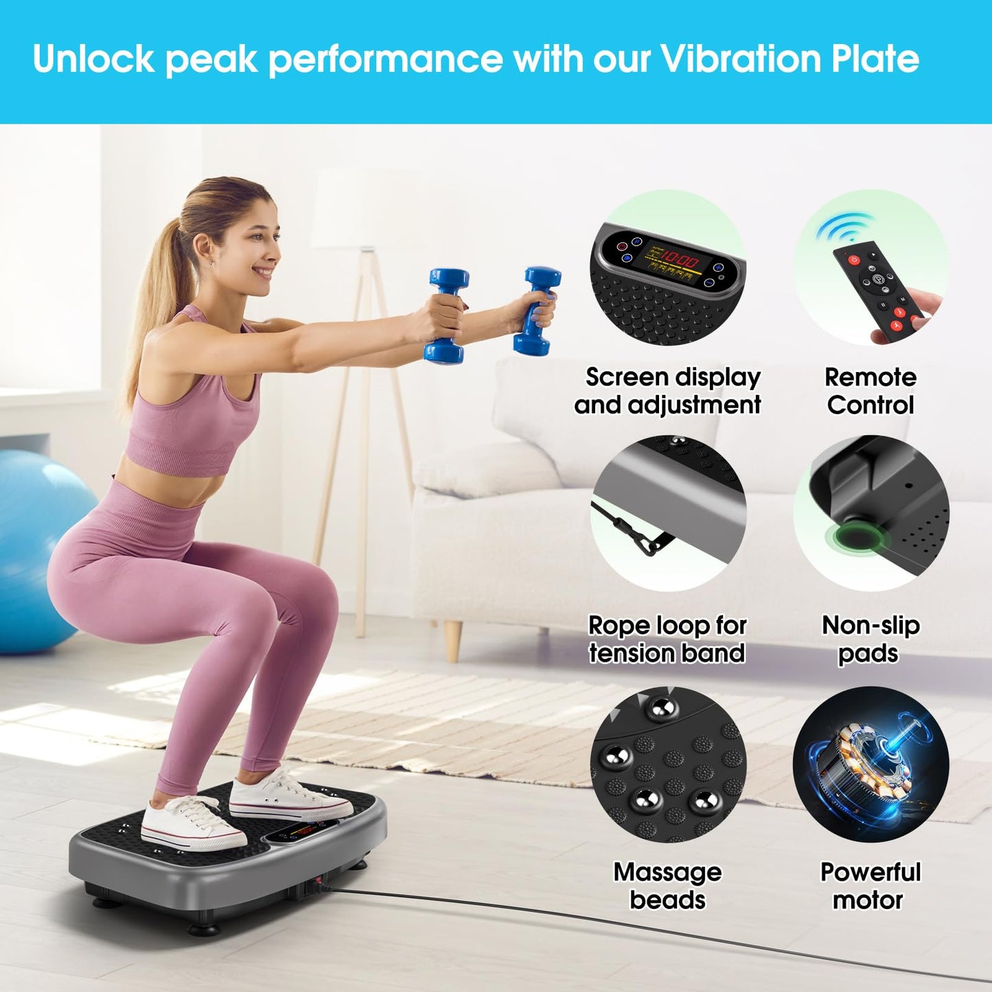 SoftGym Waver Vibration Plate Exercise Machine for Lymphatic Drainage Weight Loss,120 Speed Levels Vibrating Platform with Resistance Bands,Full-Body Workout Equipment for Muscle Activation