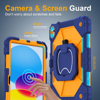 Case for iPad A16 11th Generation 11 Inch 2025, Auorld for iPad 10th Generation 10.9 inch 2022 case with Screen Protector, 360 Degree Rotating Stand Shoulder Strap Pencil Holder, Navy Pink
