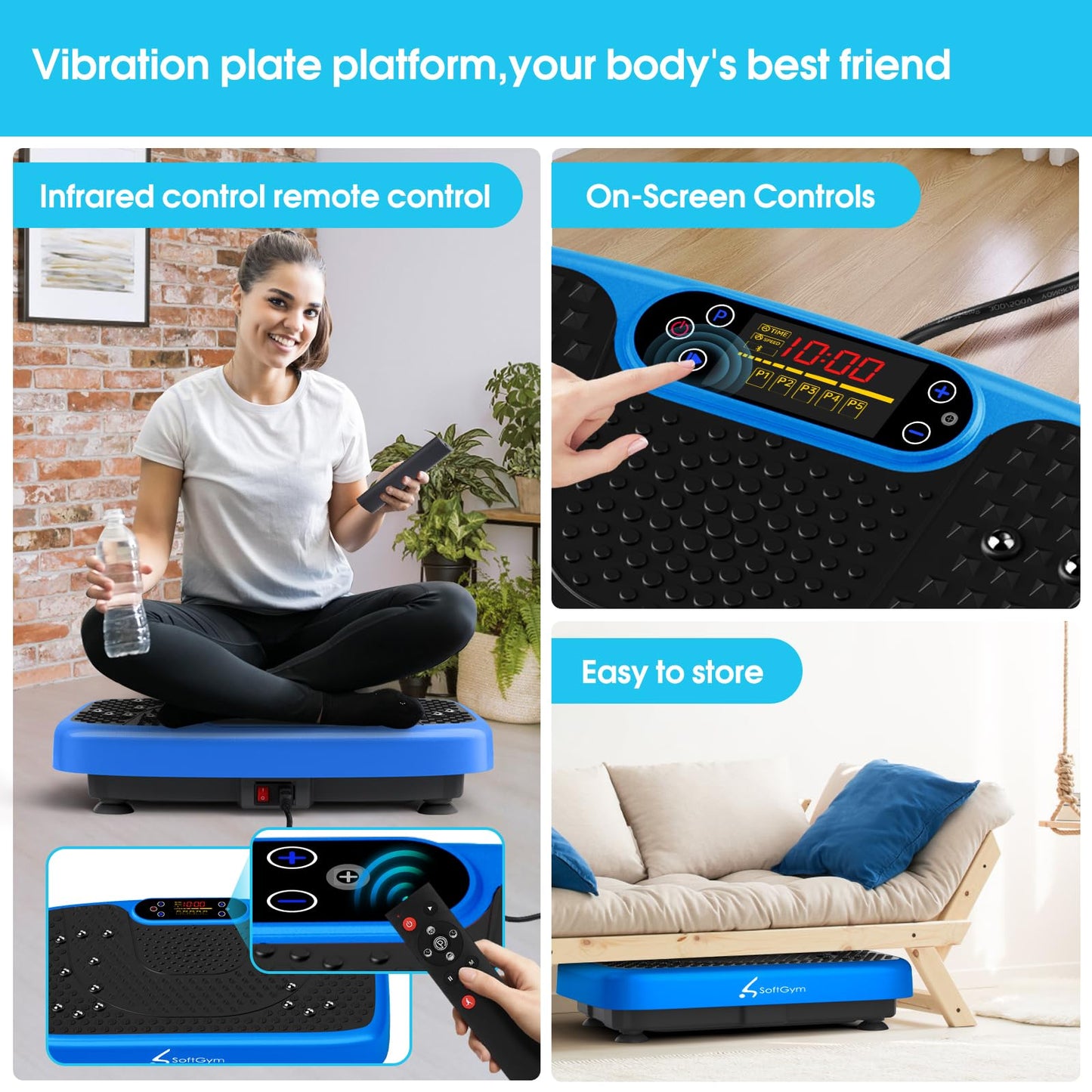 SoftGym Waver Vibration Plate Exercise Machine for Lymphatic Drainage Weight Loss,120 Speed Levels Vibrating Platform with Resistance Bands,Full-Body Workout Equipment for Muscle Activation