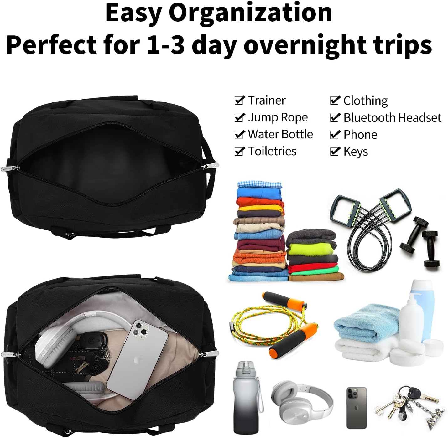 Kleine Sporttasche 18 Zoll Handgepäck Reisetasche für Wochenendtrips Sport-Schwarz