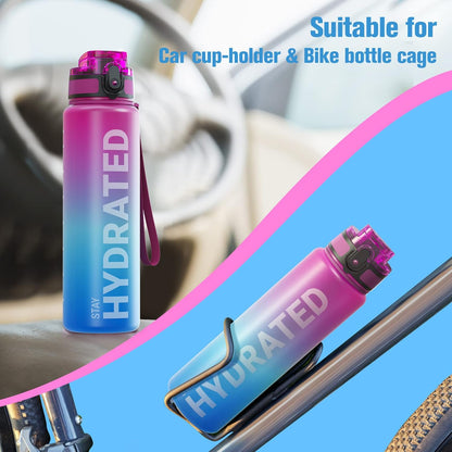 Sahara Sailor Trinkflasche, 950ml Motivations-Sportflasche mit Zeitmarkierung – Trinkzeiten – Tritan, BPA-frei, weite Öffnung auslaufsicher, Fast-Flow-Technologie mit Reinigungsbürste (1 Flasche)
