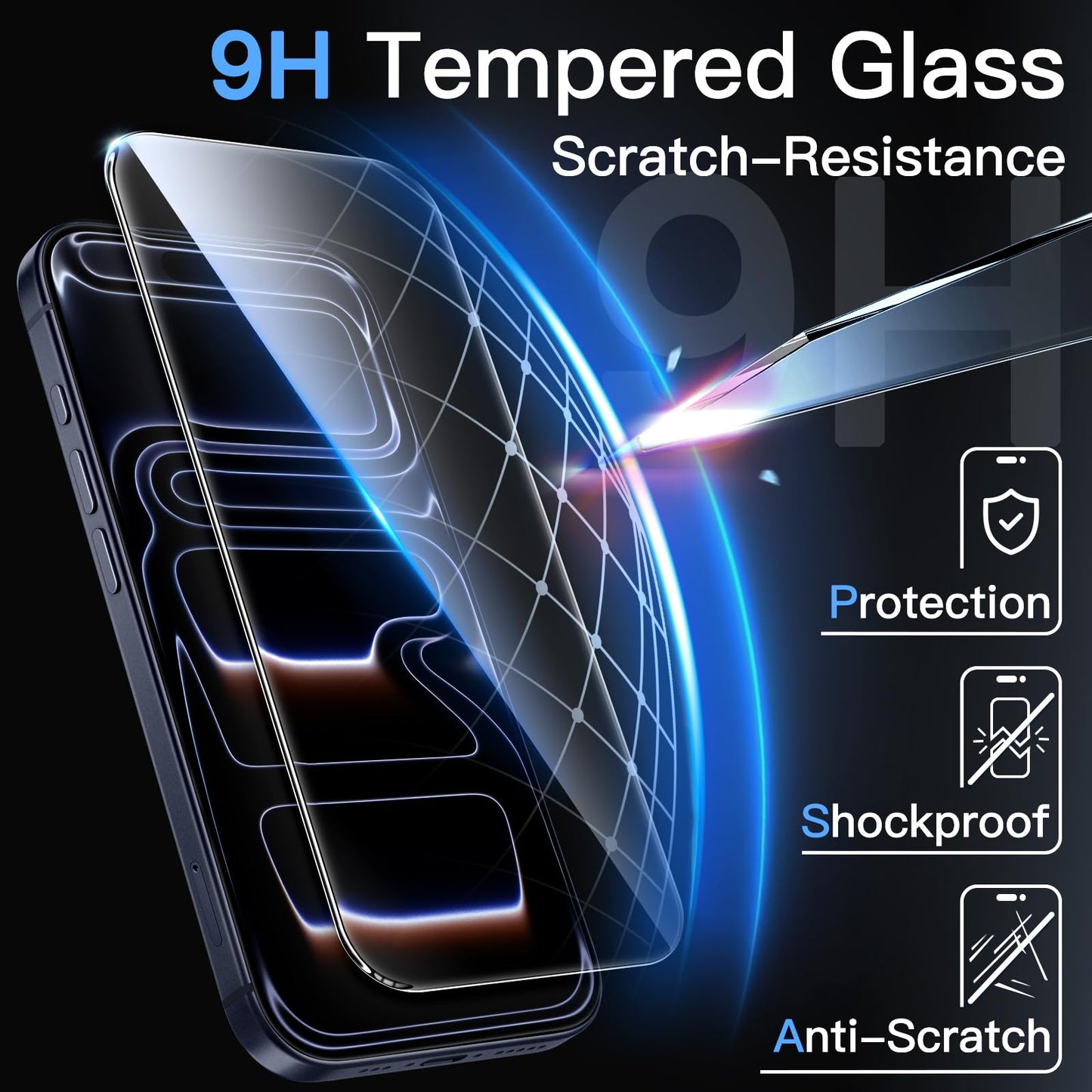 JETech Displayschutzfolie für iPhone 16 6,1 Zoll, gehärtetes Glas mit einfachem Installationstool, Case-Friendly, HD Klar, 3 Stück