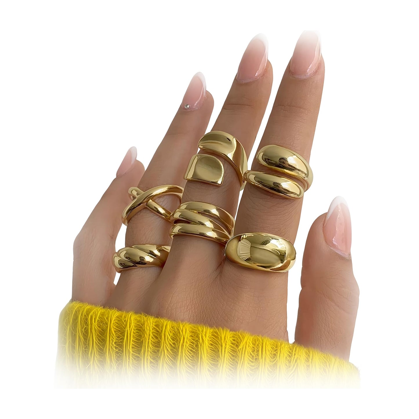 YEEZII Chunky Gold Rings for Women Non Tarnish, 18K Gold Plated Stackable Thumb Ring, Statement Women Rings Set