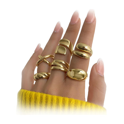 YEEZII Chunky Gold Rings for Women Non Tarnish, 18K Gold Plated Stackable Thumb Ring, Statement Women Rings Set