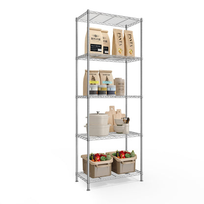 SONGMICS Storage Shelf, Small Metal Wire Shelving Unit, Adjustable Shelves, for Small Spaces, Garage, Bedroom, Living Room, Kitchen, Pantry, 5 Tier, 11.8 x 11.8 x 47.6 Inches, Ink Black ULGR123BH01