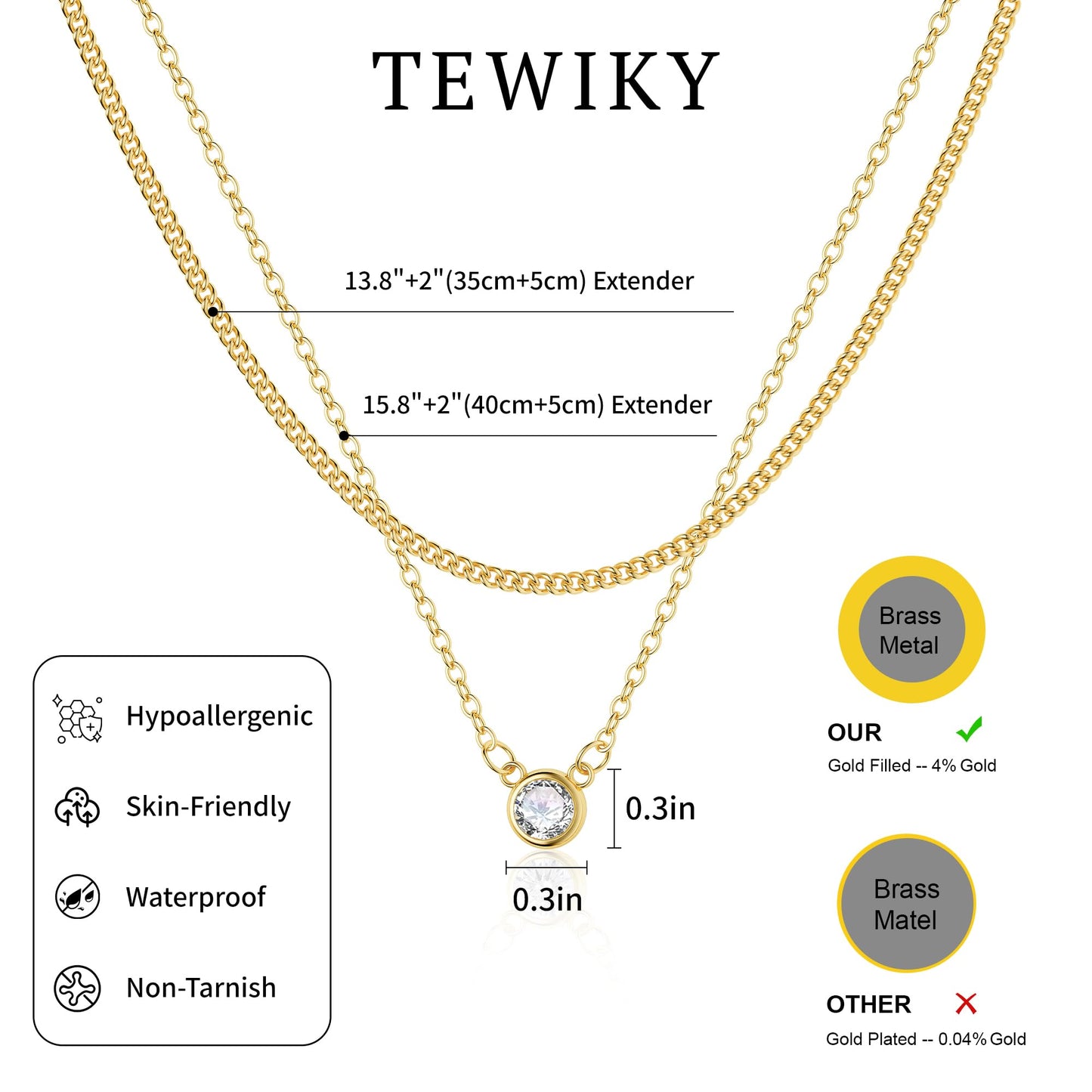 Tewiky Dainty 14k Gold Plated/Silver Cubic Zirconia Necklaces for Women, Simple CZ Jewelry Necklaces Trendy Gifts