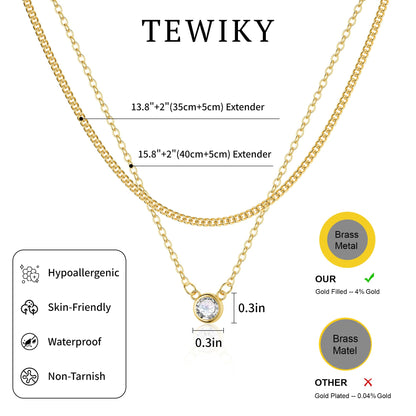 Tewiky Dainty 14k Gold Plated/Silver Cubic Zirconia Necklaces for Women, Simple CZ Jewelry Necklaces Trendy Gifts