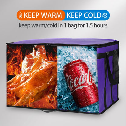Bodaon Isolierte Essensliefertasche - Warm- & Kalthaltetransporttasche, Catering/Doordash Pizzawärmer, Einkaufstasche, Kühltasche für Partys (Schwarz-Rot, 1 St.), Ideal für den Transport warmer Speisen
