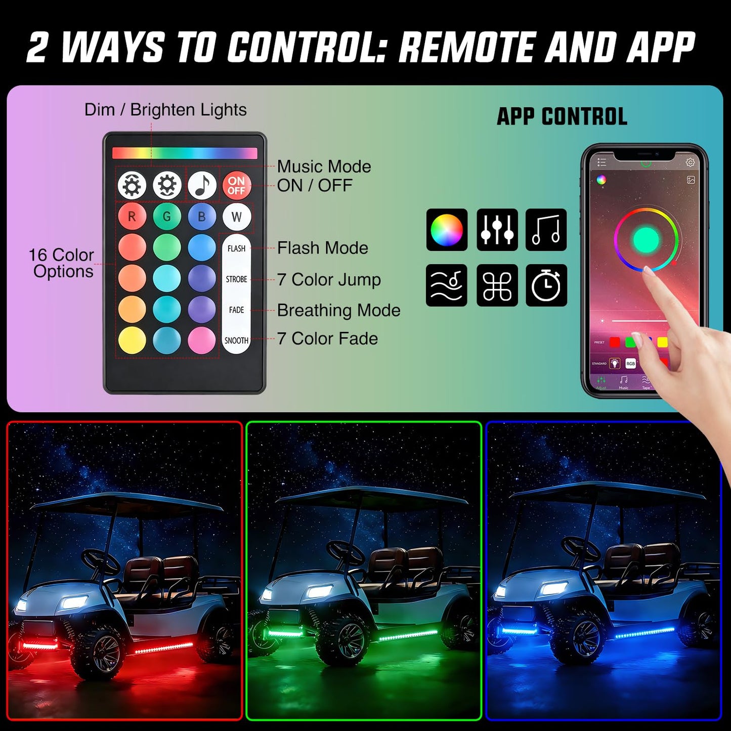 Nilight 6PCS Golf Cart Underbody Light Kit with Canopy Lights Dream Color Multi-Mode Neon Accent Lighting APP Remote Control Sound Active Music Sync IP67 Waterproof 12V-66V for EZGO Yamaha Club Car
