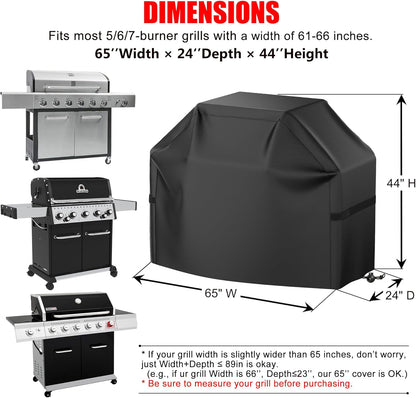 Grillabdeckung, 58 Zoll BBQ Gasgrill Abdeckung für Outdoor-Grills, Wasserdicht, UV-Schutz, Reißfest, Farbecht, Grillabdeckung mit Klettverschlussgurten und verstellbarem Saumzugband, Schwarz