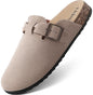 Women's Suede Clogs Mens Leather Mules Comfort Cork Footbed Sandals with Arch Support and Adjustable Buckle