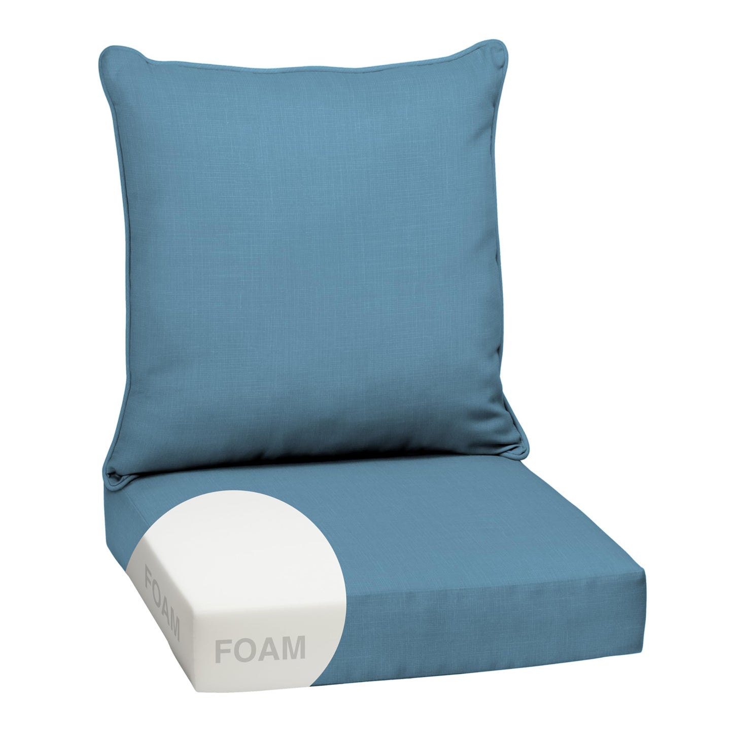 Arden Outdoor Foam Deep Seat Cushions Set, 24x24, Premium High-Density Foam, Never Flattens, Weather-Proof for Patio Chair Sofa Couch, Blue Shibori Stripe