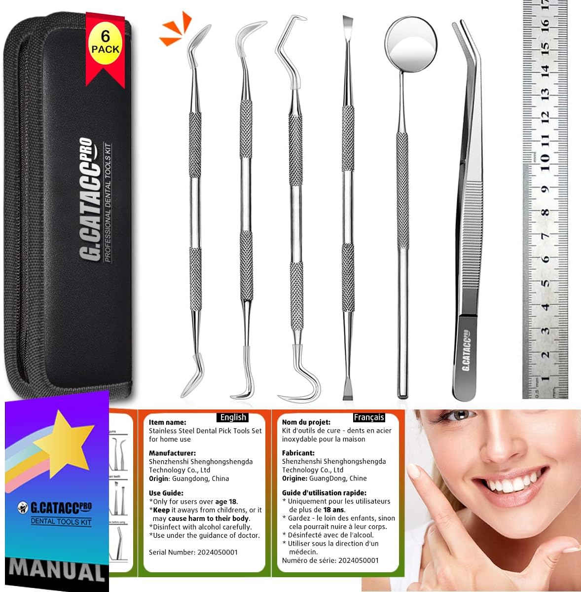 G.CATACC Zahnarztwerkzeuge, Zahnreinigungswerkzeuge Hygiene-Kit, Plaqueentferner für Zähne, Professioneller Zahnsteinentferner aus Edelstahl – mit Etui