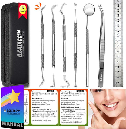 G.CATACC Zahnarztwerkzeuge, Zahnreinigungswerkzeuge Hygiene-Kit, Plaqueentferner für Zähne, Professioneller Zahnsteinentferner aus Edelstahl – mit Etui