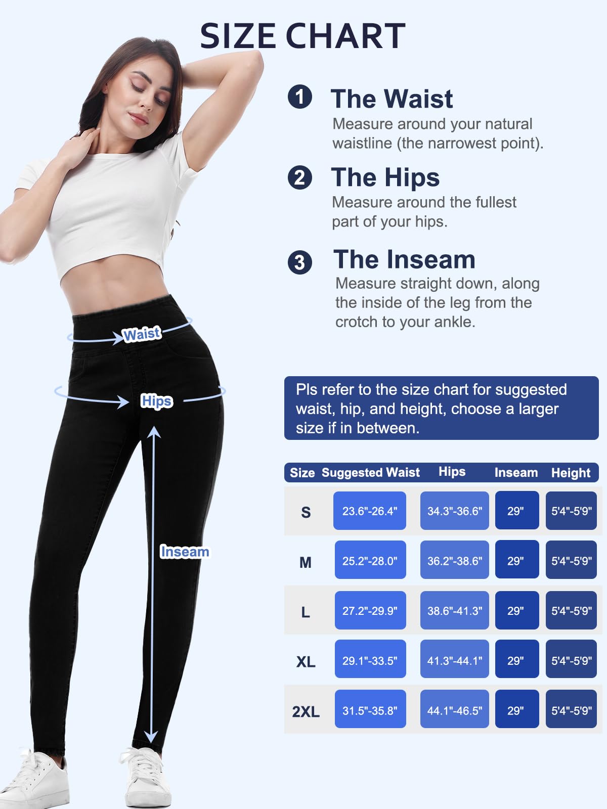 Chasehot Pull-On Skinny Jeans für Damen, dehnbare High-Waist Leggings, trendige Bauchkontrolle, Denim-Jeggings mit Taschen, Dark Wash-L