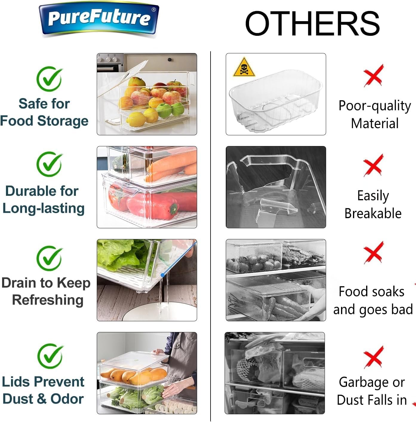 Pure Future 10-teiliges Set (5er-Pack, 1 l) Borosilikatglas-Lebensmittelbehälter mit verbesserten abnehmbaren Verschlussdeckeln – auslaufsichere Essenszubereitungs-Lunchboxen, ofen-/mikrowellengeeignet
