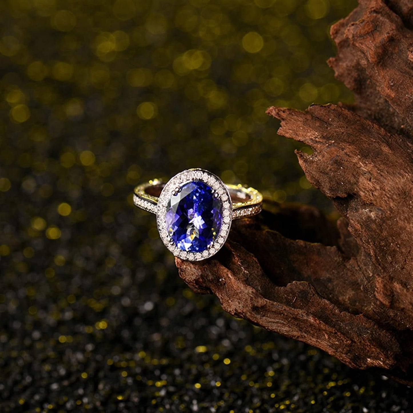 18K White Gold Ring 3.2ct Oval Shape Tanzanite with 0.73ct Diamond Wedding Band for Girls