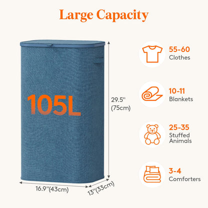 Lifewit 105L Large Laundry Basket with Lid, Laundry Hamper with Plastic Handles and Removable Bag, Foldable Tall Dirty Clothes Hampers for Laundry for Laundry Room, Bedroom, Bathroom, Dorm, Beige