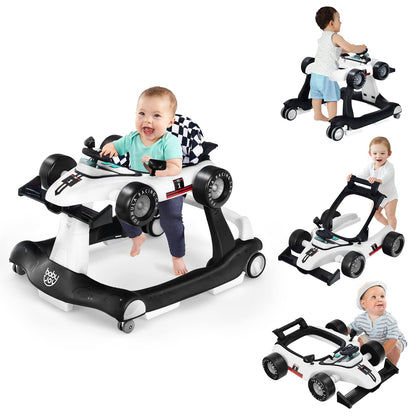BABY JOY 4-in-1 Baby Walker, Foldable Activity Walker with Adjustable Height & Speed, Music, Lights, Anti-Rollover, Toddler Push Walker, Baby Walker with Wheels for Boys Girls 6-18 Months (Pink)