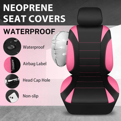 CAR Pass Neoprene Waterproof Two Front Car Seat Covers Set- Universal Fit for Vehicles, Airbag Compatiable(Black)