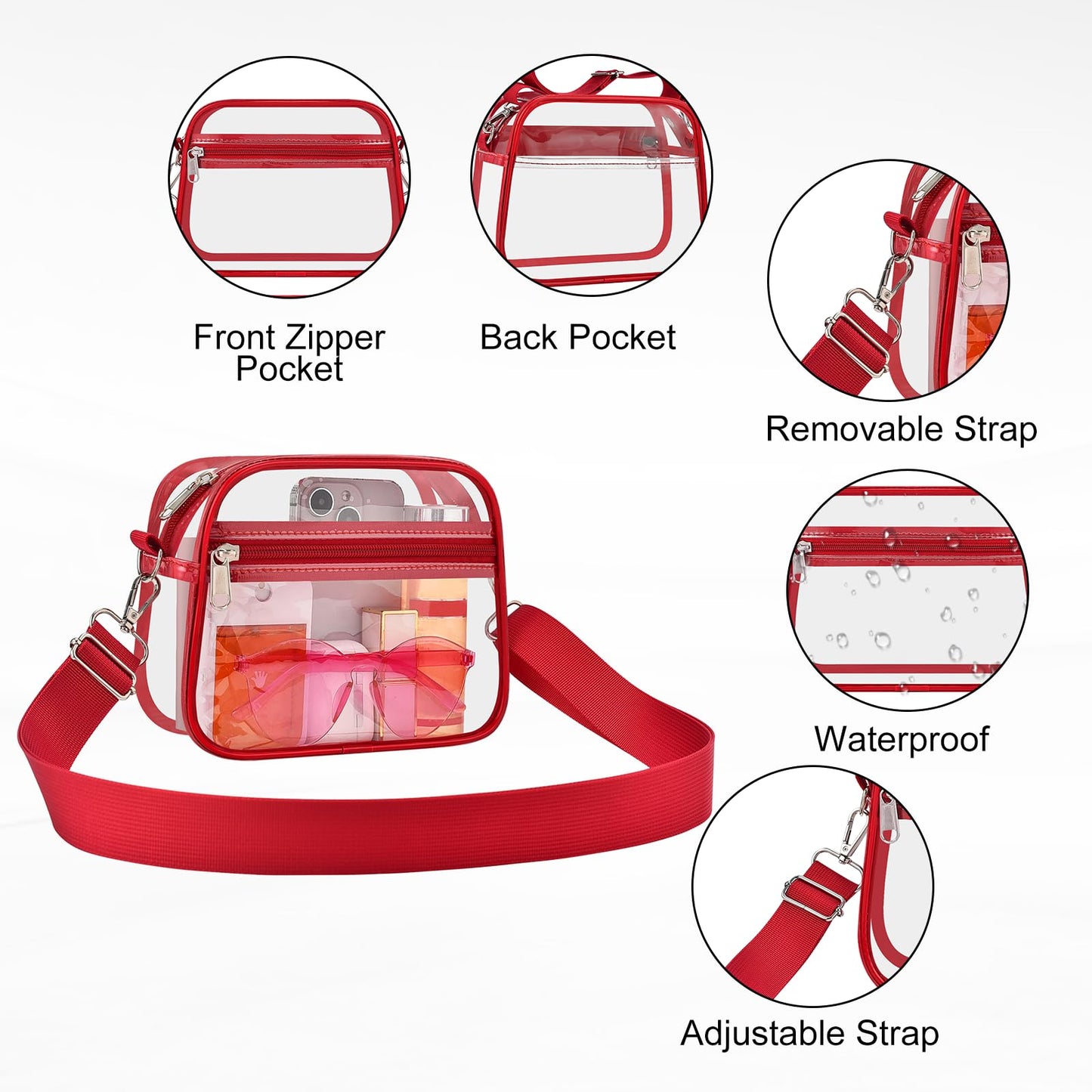 Clear Bag for Stadium Events Clear Sports Fan Handbags Purses with Adjustbale Strap for Concerts Festivals Game Day