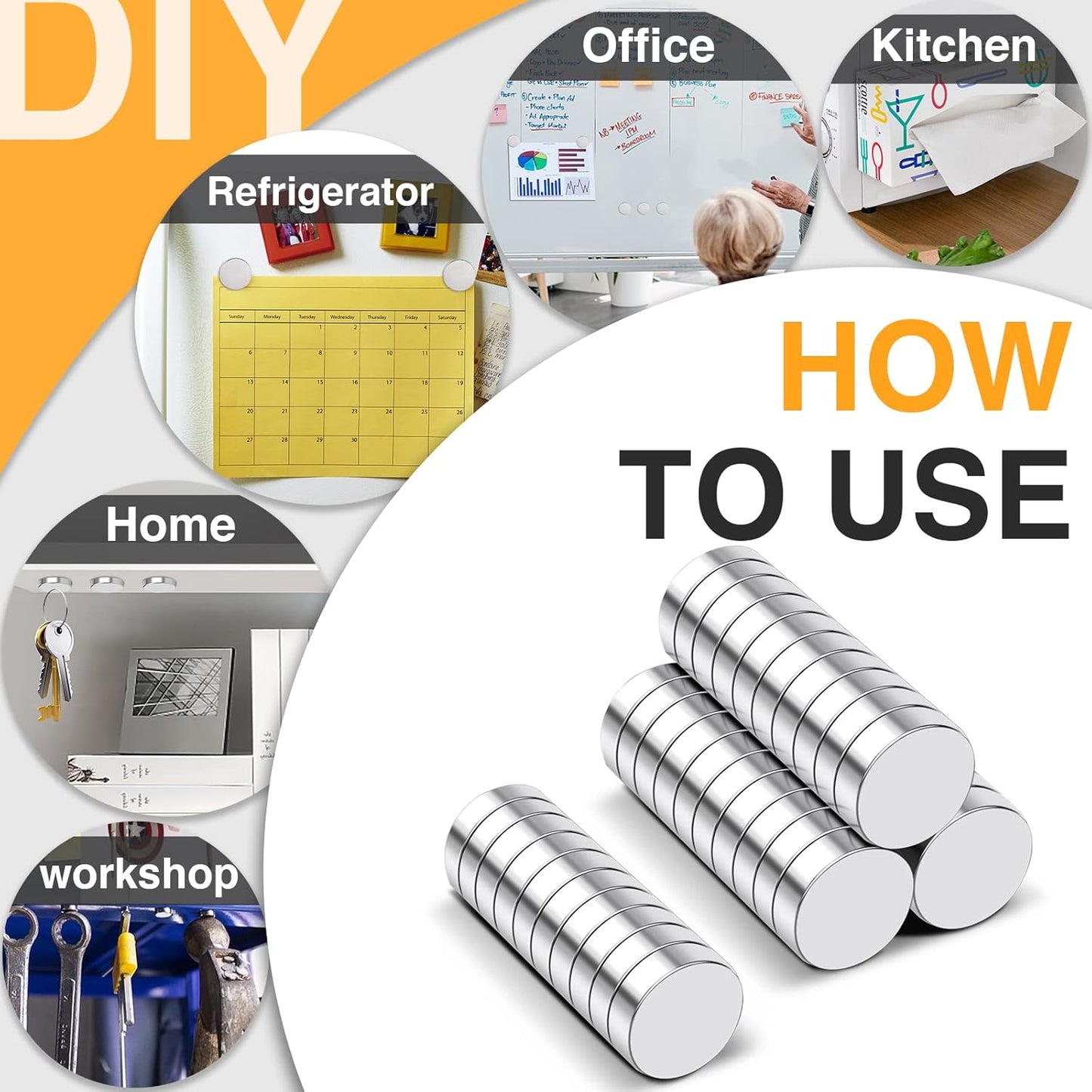 TRYMAG Klein 10x3mm 50 Stück Seltenerdmagnete, 50 Stück Winzige Runde Kühlschrankmagnete für Whiteboard, Kühlschrank, DIY, Küche, Büro