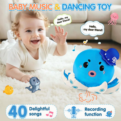 Babyspielzeug 6-12 Monate, Musikalisches Krabbelkrebs Plüschtier - 40 Lieder & Aufnahmefunktion, Tanzendes Laufendes Hüpfendes Bauchzeit Spielzeug, Sensorisches Spielzeug für Kleinkinder 1-3, Geburtstagsgeschenke für Säuglinge