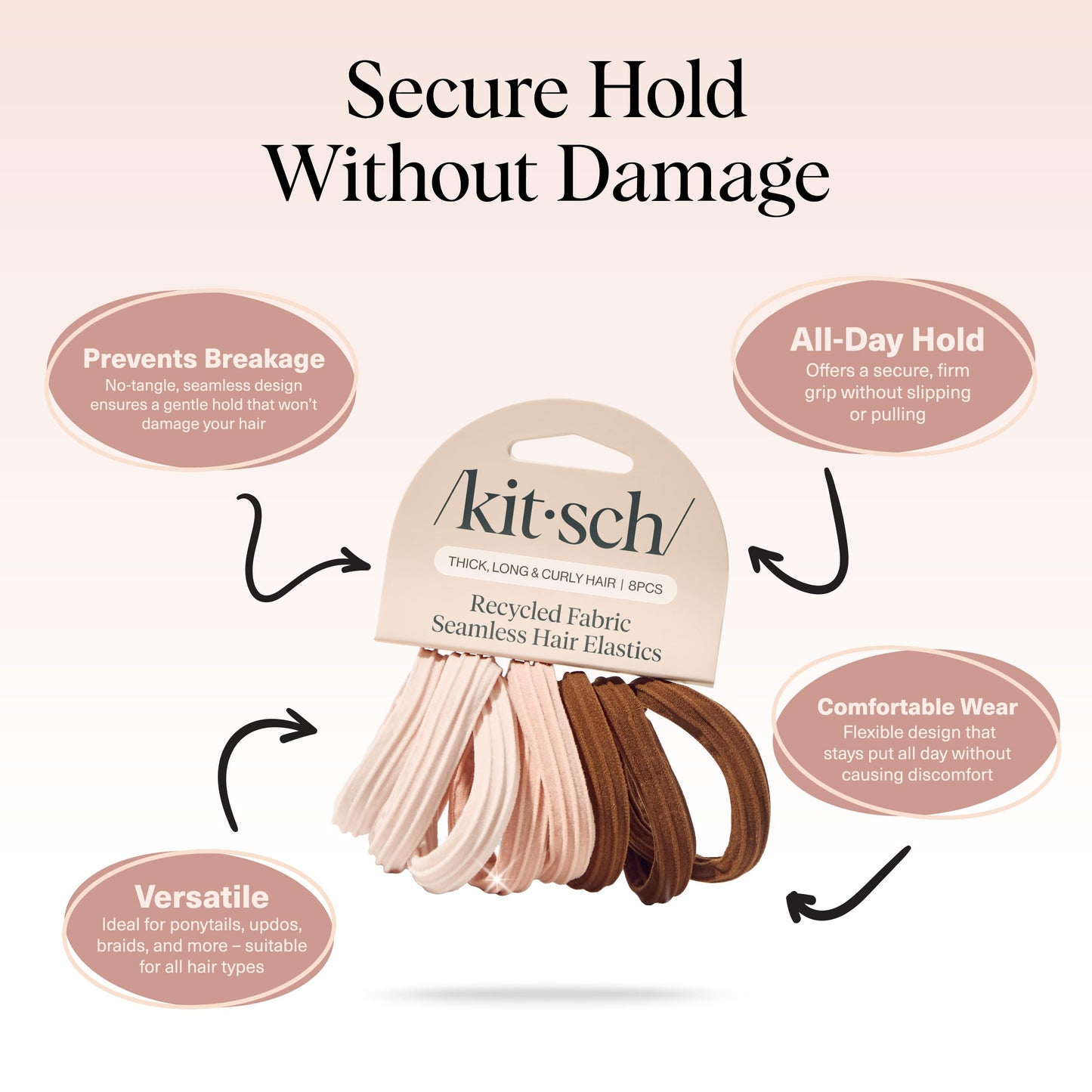 Kitsch Schwarze Haargummis ohne Haarschäden – Starke, dehnbare Haarbänder | Weiche Nylon-Pferdeschwanzhalter, ziepen nicht, ideal für Hochsteckfrisuren und Zöpfe | Ideale Geschenke für Frauen – Schwarz, 20 Stück