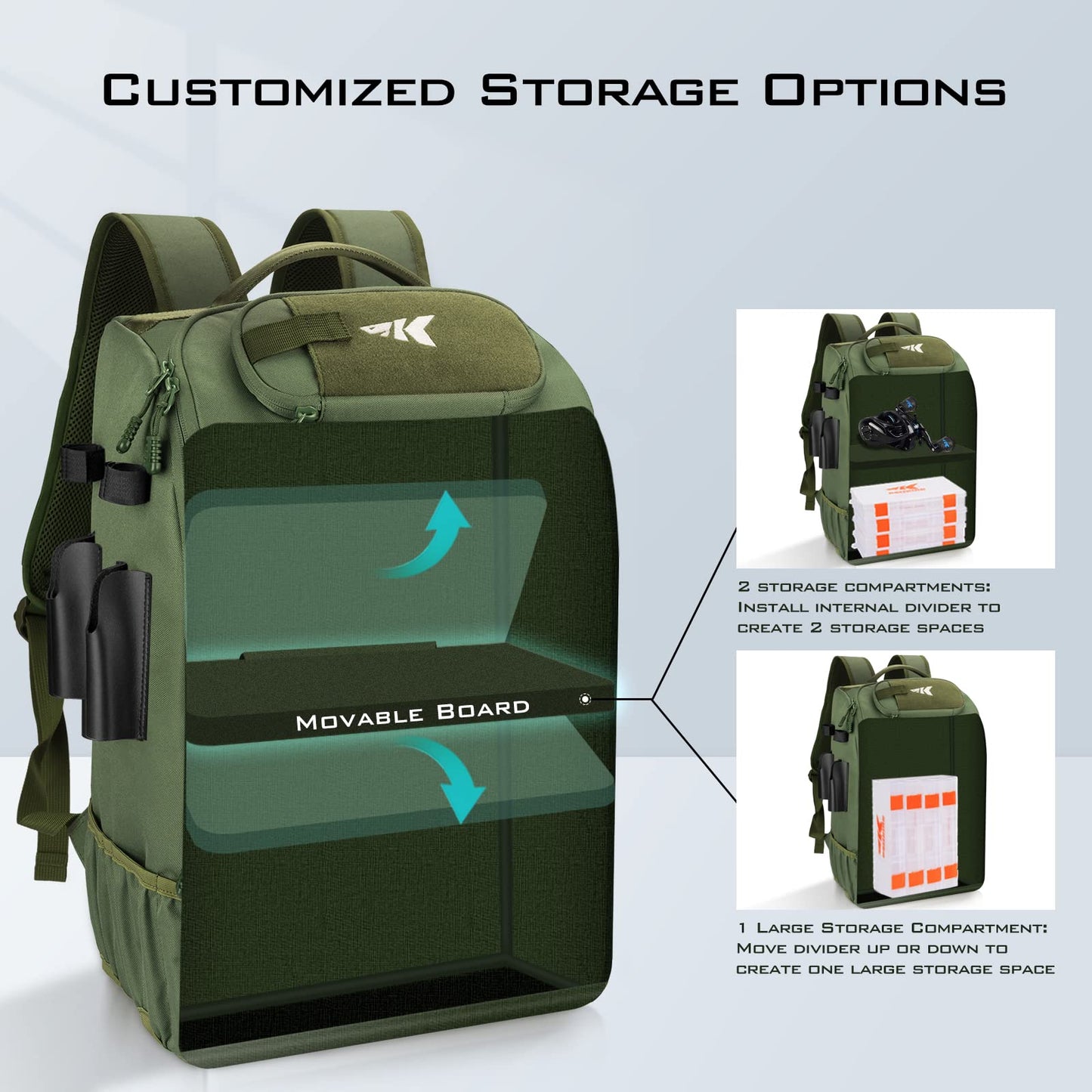 KastKing KarryAll Fishing Tackle Backpack with Rod Holder 4 Tackle Boxes,40/26L Tackle Bag Storage Fishing Gear and Equipment