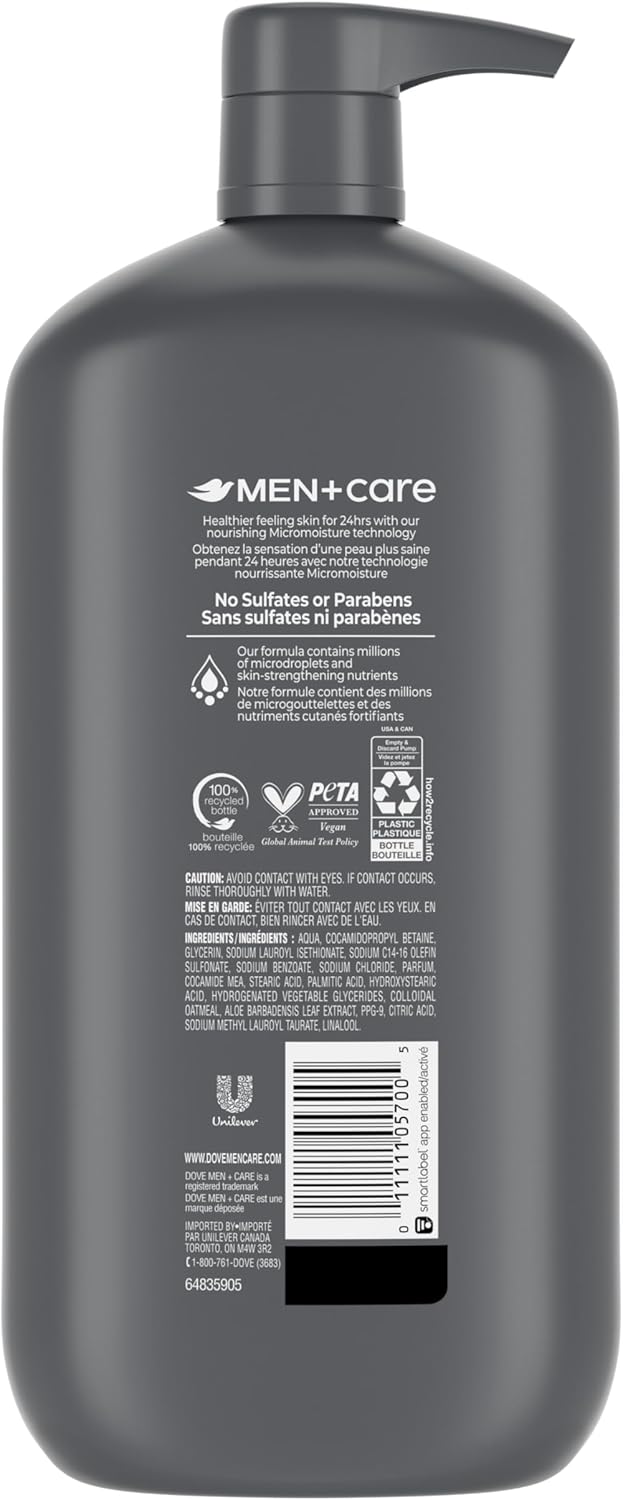 Dove Men+Care Erfrischendes Extra Frisch Körper- und Gesichtswaschmittel mit 24-Stunden nährender Mikromoleküle-Feuchtigkeitstechnologie Körperwaschmittel für Männer, 950 ml