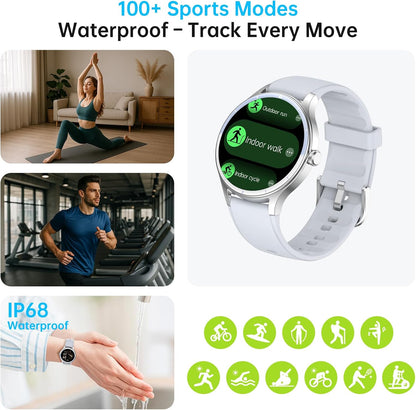 Smartwatch für Herren Damen, 1,27" HD Touchscreen Fitness Tracker, Bluetooth Anrufe, über 100 Sportmodi, Herzfrequenz-Schlafmonitor, DIY Zifferblatt, IP68 Wasserdicht, kompatibel mit Android & iOS