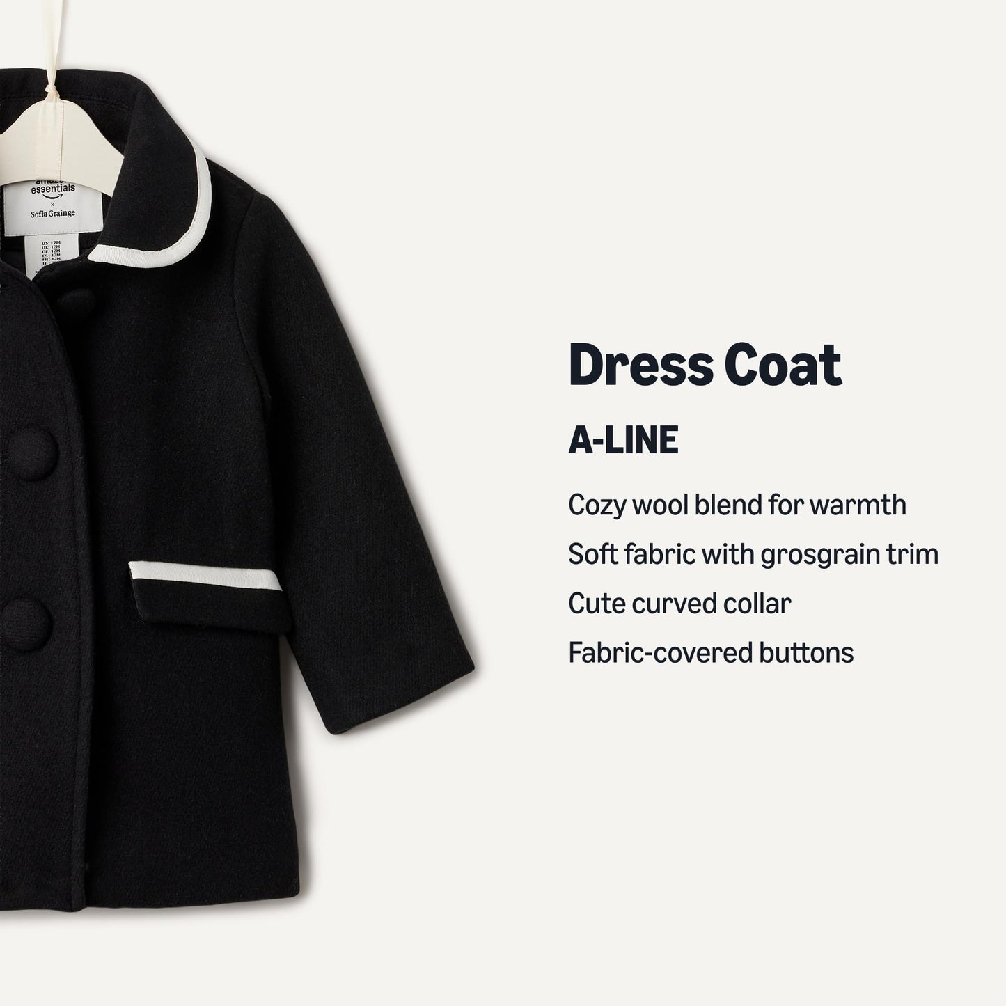 Amazon Essentials x Sofia Grainge Toddlers and Baby Girls' Wool Blend Dress Coat